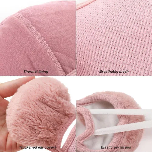 Vista 3 de TecHong Máscara unisex de invierno cálida a prueba de viento con cubiertas esponjosas para las orejas, gruesa, a prueba de polvo, transpirable