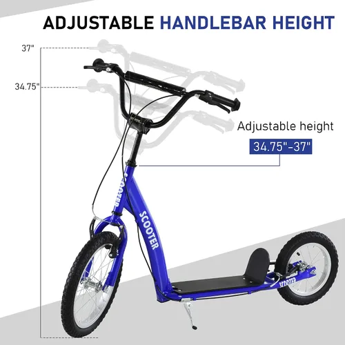 Vista 4 de Aosom Youth Scooter Kick Scooter for Kids 5+ with Adjustable Handlebar 16" Front and 12" Rear Dual Brakes Inflatable Wheels