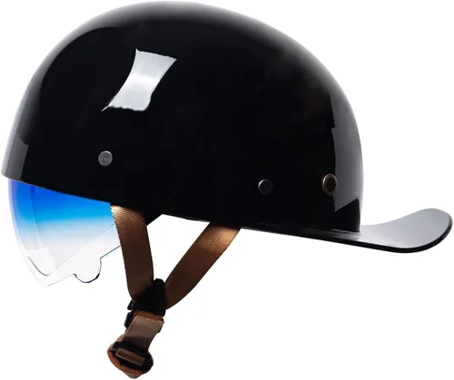 Vista 10 de Gorra de béisbol con casco de motocicleta medio, casco de moto con cara abierta de estilo vintage para adultos, hombres y mujeres, para crucero