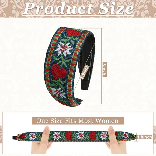 Vista 3 de Geosar Paquete de 9 diademas bordadas bohemias para mujer, bohemia, floral, hechas a mano, anchas, estilo étnico, estilo étnico, turbante