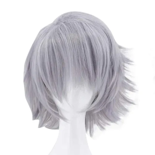 Vista 4 de ANOGOL Hair Cap + Peluca gris para hombres, peluca corta ondulada para cosplay, pelucas de pelo sintético para mujeres, niñas, hombres y niños