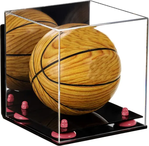Vista 141 de Better Display Cases Mini acrílico - Miniatura (no tamaño completo) Baloncesto vitrina con elevadores negros y espejo (A015-BR)