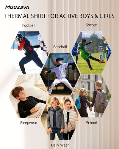 Vista 6 de Moozava Camiseta térmica de compresión para niños, manga larga, forro polar, para jóvenes, para fútbol, béisbol, fútbol, capa base