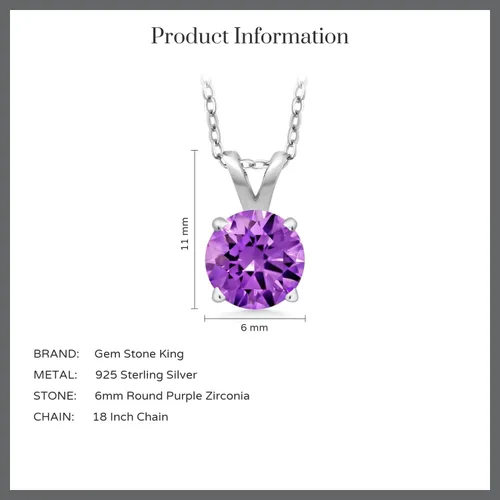 Vista 95 de Gem Stone King Collar con colgante solitario de plata de ley 925 de 0.236 in con piedra natal redonda Collar de 4 puntas para mujer Con cadena
