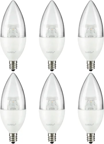Vista 9 de Sunlite Bombilla LED B11 con punta de torpedo esmerilada, 4.5 vatios (equivalente a 40 W) 300 lúmenes, base de candelabro E12, regulable, 5000K luz