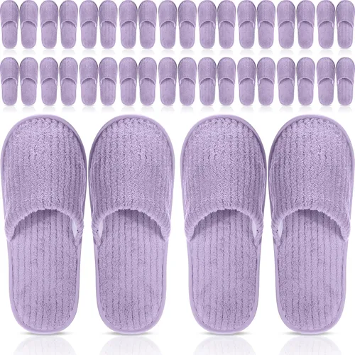 Vista 8 de Panitay 20 pares de pantuflas de spa reutilizables para invitados, lavables con triple capa de forro polar coral para el hogar, interiores, hoteles