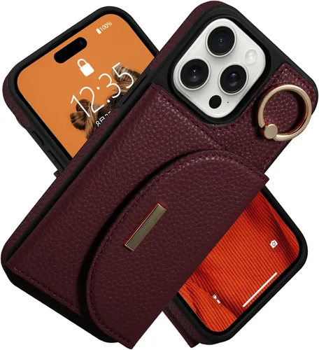 Vista 19 de Funda tipo cartera para iPhone 14 Pro Max de 6.7 pulgadas, con ranuras para tarjetas, soporte para anillos, funda protectora de piel sintética