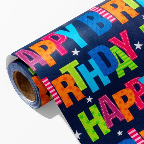 Vista 13 de Garbendy Papel de regalo de cumpleaños – Mini rollo – 17 pulgadas x 16.5 pies – Coloridas letras felices en papel azul papel de regalo perfecto