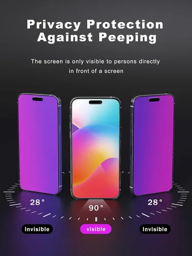 Vista 3 de GIGIKISS Protector de pantalla de privacidad compatible con iPhone 15 Pro Max de 6.7 pulgadas, degradado morado, antiespía, anti luz azul, protector