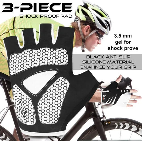 Vista 4 de BEAST RAGE Guantes de ciclismo de medio dedo para hombres y mujeres, guantes acolchados de gel, antideslizantes, absorben los golpes, levantamiento