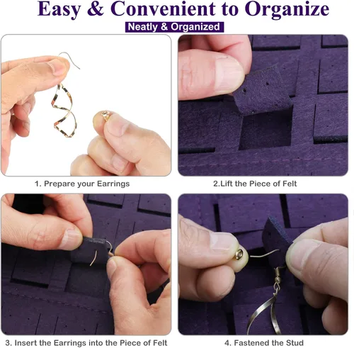 Vista 5 de Organizador de aretes colgantes, soporte para aretes de pared Resovo con 2 ganchos, capacidad para hasta 300 pares, diseño compacto, material suave