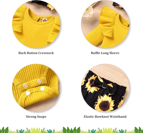 Vista 2 de fioukiay Ropa de bebé para niñas, conjuntos de mameluco acanalado para niños pequeños, conjuntos de ropa de otoño e invierno