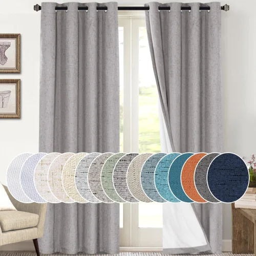 Vista 105 de Cortinas con textura de lino 100% opacas de 64 pulgadas de largo, juego de 2 paneles de cortinas de lino opacas con forro aislante térmico que Arena