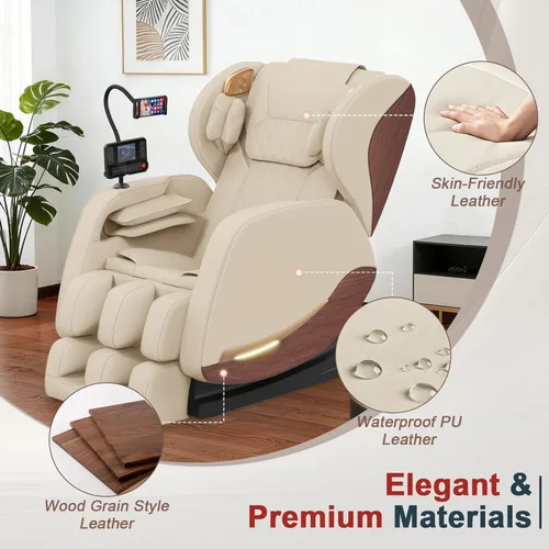 Vista 3 de Silla de masaje 2026, sillas de masaje de cuerpo completo y reclinable con 14 puntos fijos, gravedad cero, cuero de grano de madera, masaje de pies