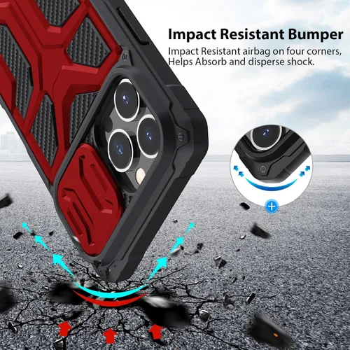 Vista 4 de Nillkin Funda diseñada para iPhone 13 Pro Max con funda para cámara, funda de grado militar con protección deslizante para lente de cámara, funda a