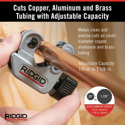 Vista 7 de RIDGID 31632 Modelo 151 Cortador de tubos de acción rápida con capacidad de corte de 1/4"-1-5/8", negro plateado y cortador de tubos de cuartos