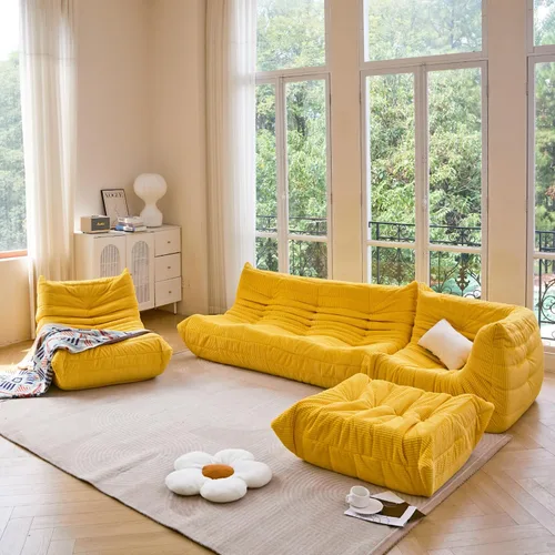 Vista 6 de N&V Fireside - Silla esquinera sin brazos, sofá de piso de pana suave de alta calidad, sofá de espuma para sala de estar, dormitorio y oficina Beige