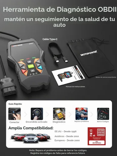 Vista 3 de MOTOPOWER MP69040 Lector de código OBD2 para coche, herramienta de escaneo de diagnóstico de fallo del motor, negro