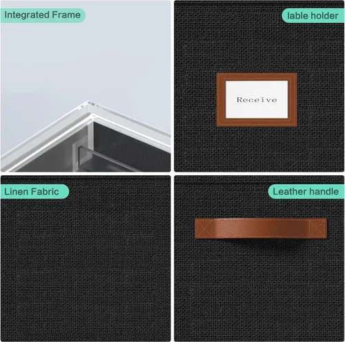 Vista 2 de Caja organizadora de archivos con tapa para colgar, organizador de archivos decorativo con riel deslizante de plástico integrado de una pieza Negro