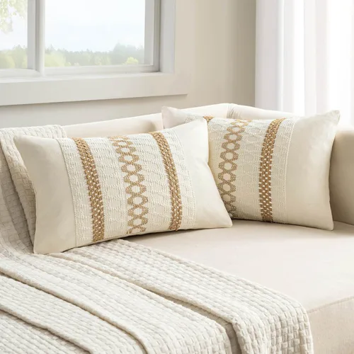 Vista 13 de MIULEE Fundas de almohada lumbares decorativas bohemias, cojín de algodón retro, tejido rustico de macramé para el hogar para cama, sofá, silla, Azul