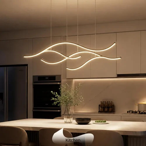 Vista 5 de LightInTheBox Moderna lámpara LED de onda lineal – Lámpara colgante de rama regulable para cocina, sala de estar, comedor (negro)