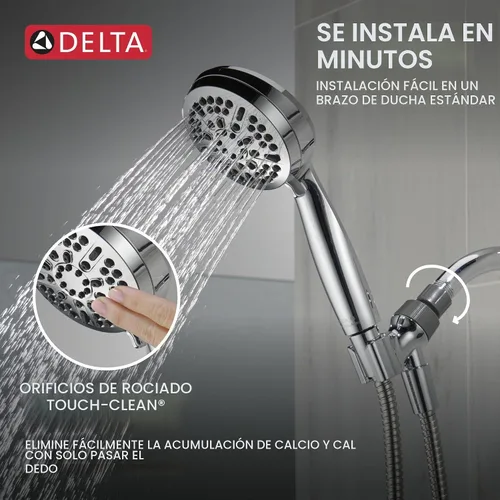 Vista 4 de Cabezal de ducha de mano Delta de 5 configuraciones, cabezal de ducha cromado con manguera, cabezales de ducha y duchas de mano, cabezales de ducha