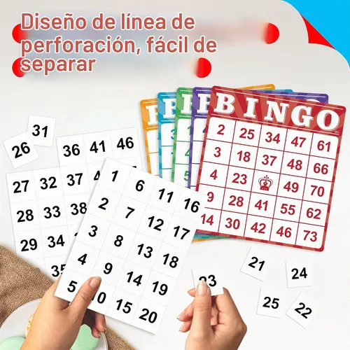 Vista 6 de Paquete de 100 tarjetas de juego de bingo de números, hojas de papel desechables reutilizables multicolor para niños, juegos de mesa de bingo