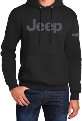 Vista 2 de Detroit Shirt Company Sudadera con capucha para hombre Jeep® Text con bolsillo frontal Negro