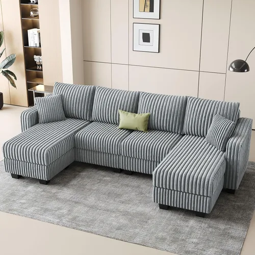 Vista 12 de Belffin - Sofá seccional convertible con chaise, sofá seccional en forma de L, sofá reversible de esquina tapizado para sala de estar, de corduroy
