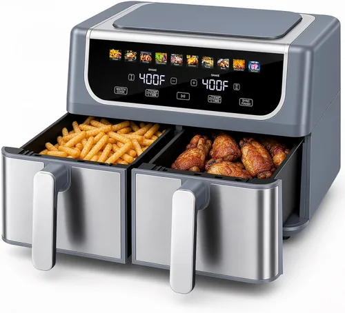 Vista 9 de OLIXIS Dual Air Fryers with 2 Baskets 9.5 Quarts Large Airfryer 10-in-1 Black