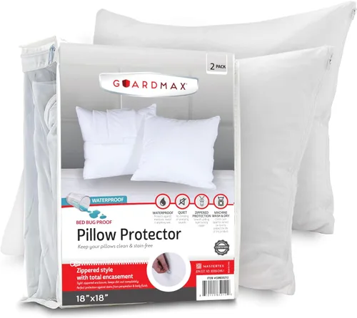 Vista 21 de Guardmax - Protector de almohada resistente al agua y a prueba de chinches - Con zipper - Juego de 2 - Silencioso, Poliuretano, Blanco, Estándar