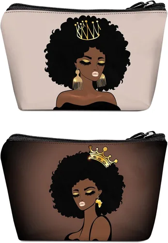 Vista 13 de Bolsa de maquillaje Melanin para mujer, bolsa de cosméticos impresa portátil, bolsa de aseo de viaje, bolsa organizadora de maquillaje para mujeres