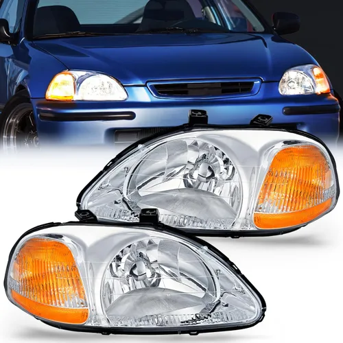 Vista 9 de Nilight - Conjunto de faros delanteros compatibles con Honda Civic 1996 1997 1998. Reemplazo de faros delanteros, carcasa negra, reflector ámbar