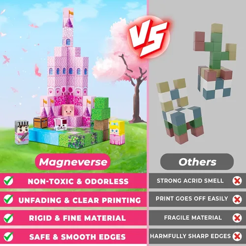 Vista 4 de Bloques magnéticos – 100 bloques de construcción magnéticos de castillo de princesa rosa, cubos magnéticos 3D para niñas, juguete de construcción