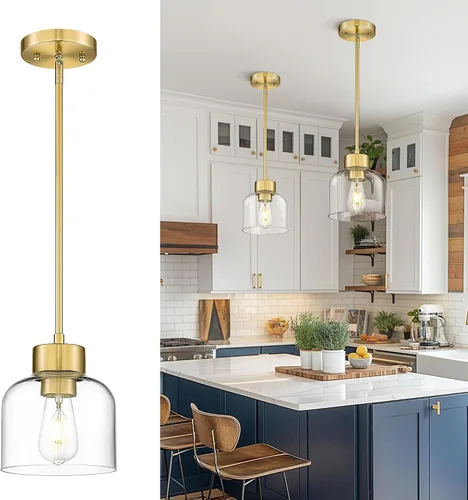 Vista 9 de Luces Colgantes Negras para Isla de Cocina, Accesorios de Luces Colgantes de 7" con Pantalla de Vidrio Transparente, Iluminación Colgante Moderna