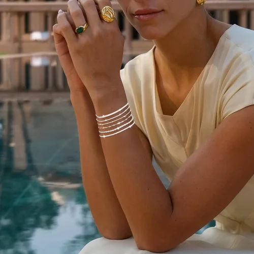 Vista 5 de Pulseras de oro para mujer, pulsera de oro de 14 quilates y plata para mujer, pulseras delicadas para mujer, a la moda, impermeables, juego