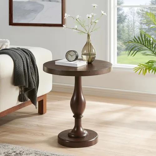 Vista 11 de Roundhill Furniture Solmere - Mesa auxiliar redonda de madera de 22 pulgadas, color negro