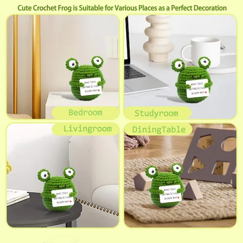 Vista 4 de DUQGUHO Figura de Rana Animales de Ganchillo Emocional Regalos de Ranas de Apoyo Divertidos Regalos de Vuelta al Cole Regalos Hechos a Mano Tejidos