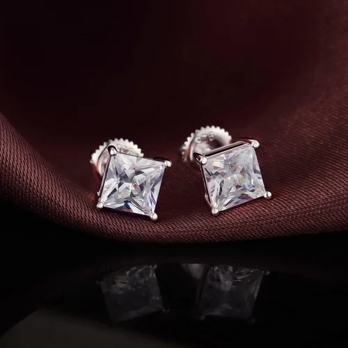 Vista 4 de Jiamiaoi 18k White Gold Plated Simulated Diamond Stud Earrings Screw Back Sterling Silver Cubic Zirconia Stud Earrings Set 4 Millimeters-8