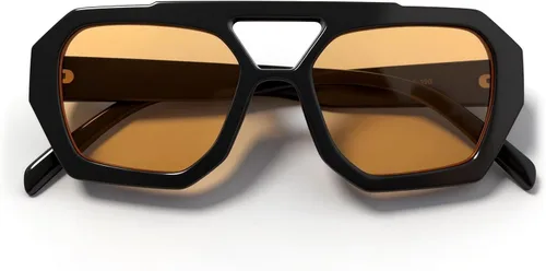 Vista 3 de VISOONE Oversized Flat Top Sunglasses for Men Women Retro Square Aviator Double Bridge Shades UV400 Non-Polarized Renny Negro marrón
