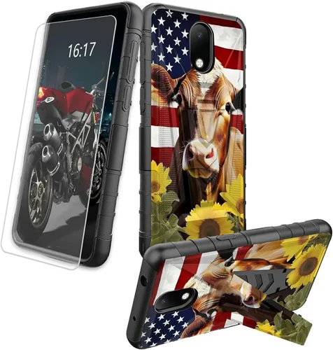 Vista 57 de Funda para AT&T Maestro Max 2021/Cricket Ovation 2 con protector de pantalla de vidrio templado, funda resistente con función atril integrada