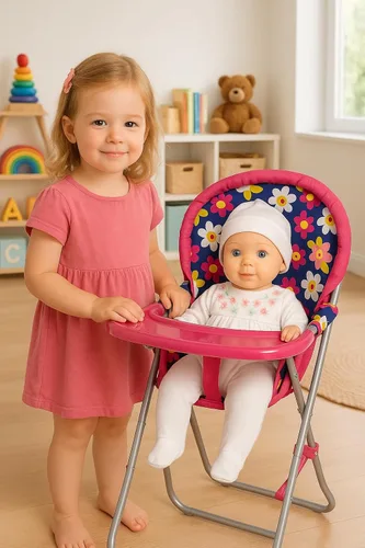 Vista 7 de Fash n kolor - Silla alta para muñecas con bandeja, se adapta a muñecas de bebé de hasta 18 pulgadas, silla alta de juguete con estampado de flores