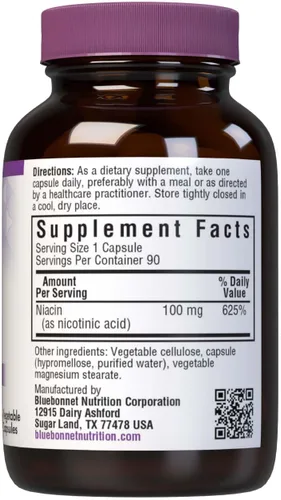 Vista 2 de Bluebonnet Niacina 100 mg cápsulas vegetales, 90 unidades ('743715004597)