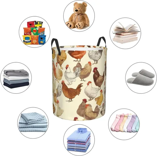 Vista 6 de Cesto circular con estampado de una cría de pollos impermeable, cesta organizadora de almacenamiento con asas para ropa, juguetes, pequeña