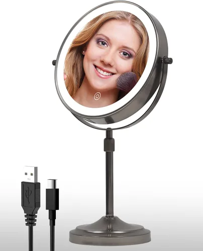 Vista 9 de Espejo de maquillaje iluminado de 9 pulgadas con 1 aumento de 10x, espejo de tocador de aumento recargable de 5000 mAh con luces, 3