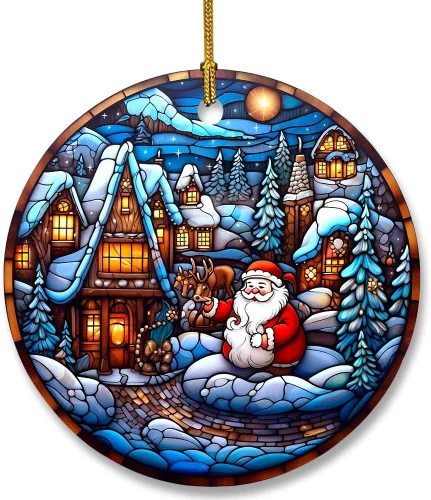 Vista 12 de Adorno de cerámica divertido - Papá Noel travieso y ciervo "Deseo que no te traiga nada más que una feliz Navidad" - Adornos para el hogar, adorno