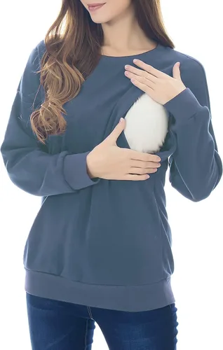 Vista 3 de Smallshow Sudadera de maternidad de forro polar para lactancia de manga larga