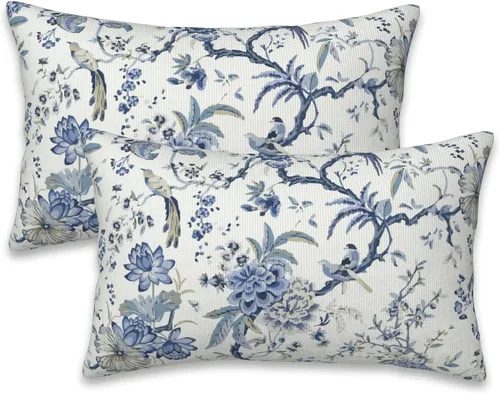 Vista 29 de Fundas de almohada Naqiuli azules florales de 16x16 pulgadas, juego de 2 fundas de almohada decorativas, fundas de cojín para dormitorio, sala