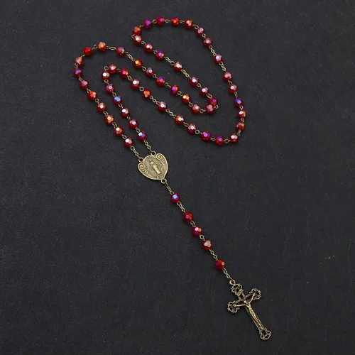 Vista 34 de KOMI Rosario de cuentas católicas para mujer, collar de cuentas de rosario con cruz de crucifijo, perlas de cristal, rosario, rosarios, católicos