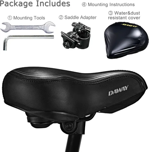 Vista 7 de DAWAY C30 Asiento de Bicicleta Cómodo de Gran Tamaño - Compatible con Peloton, Ejercicio, Bicicletas de Montaña o Carretera, Reemplazo de Sillín